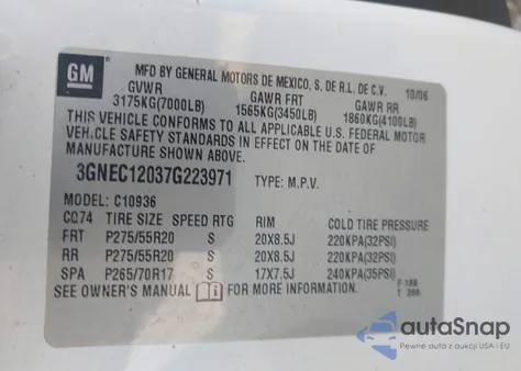 2007 Chevrolet Avalanche 1500 Ltz из США, поврежденный, VIN 3GNEC12037G223971